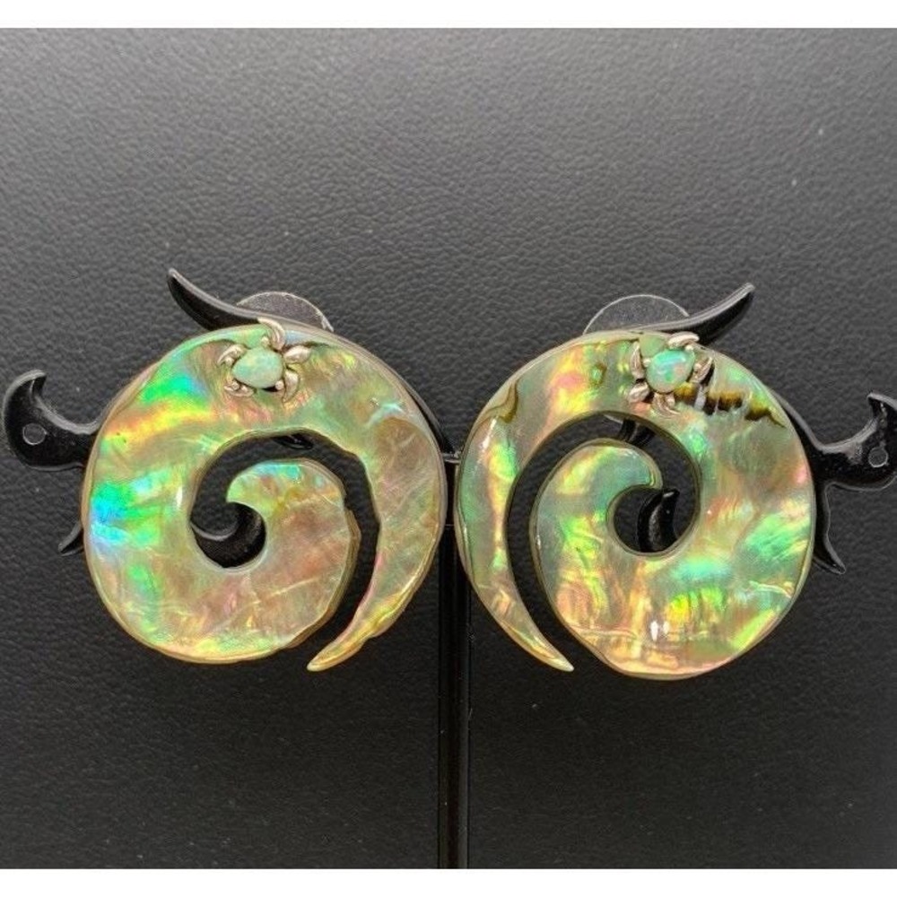 Stunning 2 In 1 Abalone With 925 Sterling Silver Opal Tiny Sea Turtle Earrings